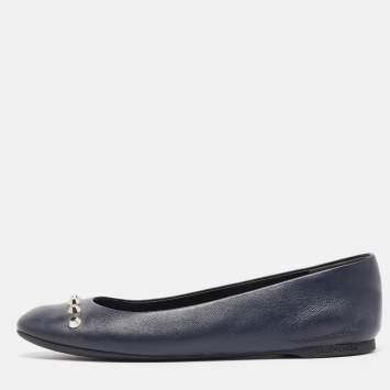 Pre Owned Balenciaga Navy Blue Leather Ballet Flats Size 38