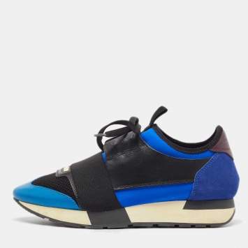 Pre Owned Balenciaga Multicolor Suede and Leather Race Runner Sneakers Size 38