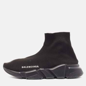 Pre Owned Balenciaga Black Knit Speed Trainer Sneakers Size 36