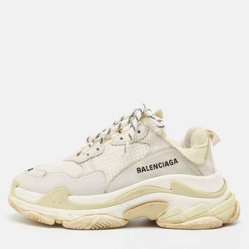 Pre Owned Balenciaga White Leather and Mesh Triple S Low Top Sneakers Size 38