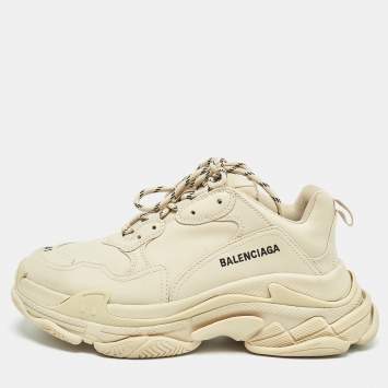Pre Owned Balenciaga Cream Faux Leather Triple S Sneakers Size 41 