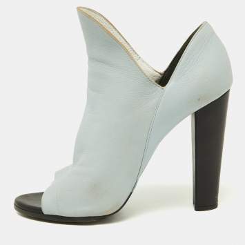 Pre Owned Balenciaga Blue/White Leather Open Toe Pumps Size 41.5