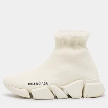 Pre Owned Balenciaga White Knit Fabric Speed 2.0 Sneakers Size 36