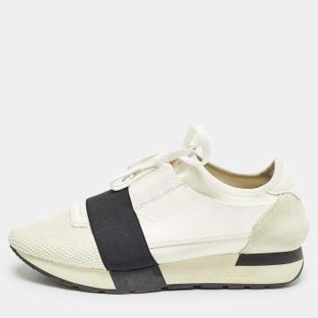 Pre Owned Balenciaga White Leather and Mesh Race Runner Sneakers Size 39
