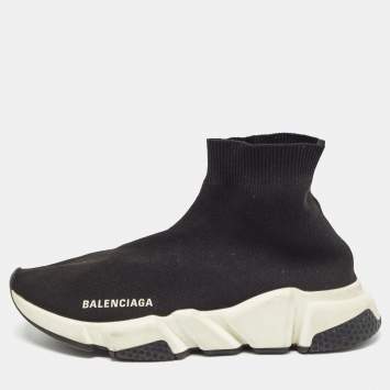 Pre Owned Balenciaga Black Knit Fabric Speed Trainer Sneakers Size 38