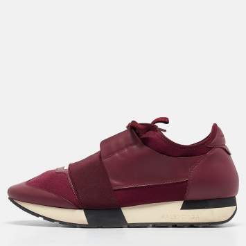 Pre Owned Balenciaga Burgundy Leather and Neoprene Race Runner Sneakers Size 40