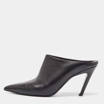 Pre Owned Balenciaga Black Leather Mule  Sandals Size 40