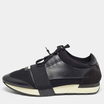 Pre Owned Balenciaga Black Leather and Mesh Race Runner Sneakers Size 42