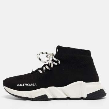 Pre Owned Balenciaga Black Knit Speed Trainer High Top Sneakers Size 37