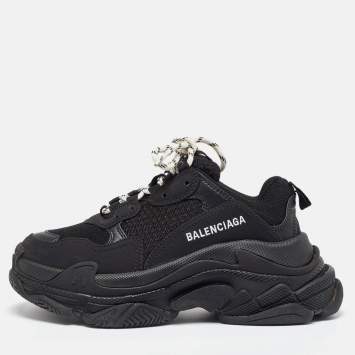 Pre Owned Balenciaga Black Faux Leather and Mesh Triple Low Top Sneakers Size 36
