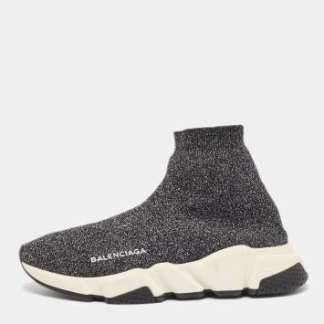 Pre Owned Balenciaga Two Tone Knit Fabric Speed Trainer Sneakers Size 38