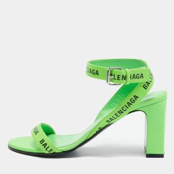 Pre Owned Balenciaga Green Leather Ankle Strap Sandals Size 39