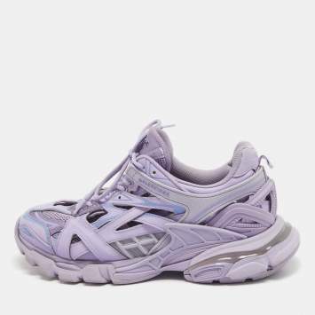 Pre Owned Balenciaga Purple Leather and Mesh Track 2 Sneakers Size 41