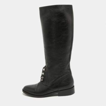 Pre Owned Balenciaga Black Leather Knee Length Boots Size 39