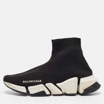 Pre Owned Balenciaga Black Knit Fabric Speed 2.0 High Top Sneakers Size 37