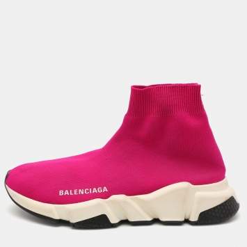 Pre Owned Balenciaga Pink Knit Fabric Speed Trainer Sneakers Size 36