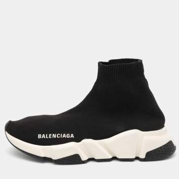Pre Owned Balenciaga Black Knit Fabric Speed Trainer Sneakers Size 35
