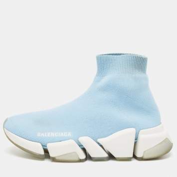 Pre Owned Balenciaga Blue Knit Fabric Speed 2.0 LT Sneakers Size 36