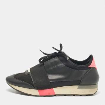 Pre Owned Balenciaga Black Fabric and Leather Race Runner Low Top Sneakers Size 39