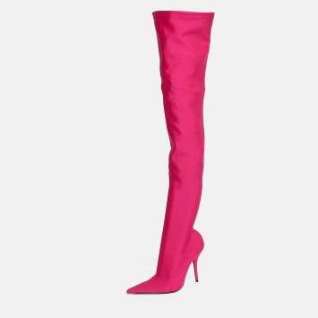 مملوكة مسبقًا Balenciaga Pink Satin Knife Knee Length Boots Size 39