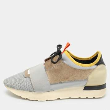 Pre Owned Balenciaga Multicolor Patent Leather and Mesh Race Runner Low Top Sneakers Size 39