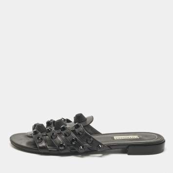 Pre Owned Balenciaga Black Arena Flat Slides Size 38