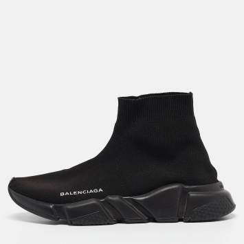 Pre Owned Balenciaga Black Fabric Speed Trainer High Top Sneakers Size 39