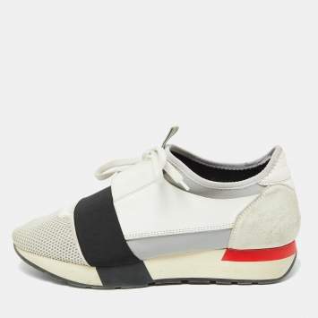 Pre Owned Balenciaga Multicolor Leather,Mesh and Suede Race Runner Low Top Sneakers Size 40
