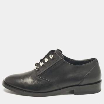 Pre Owned Balenciaga Black Leather Studded Oxfords Size 37