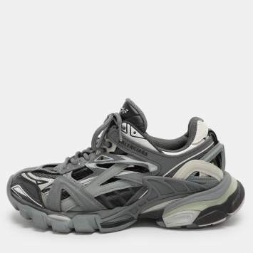Pre Owned Balenciaga Grey Mesh and Rubber Track Low Top Sneakers Size 37