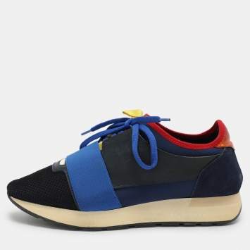 Pre Owned Balenciaga Multicolor Mesh and Leather Race Runner Low Top Sneakers Size 40