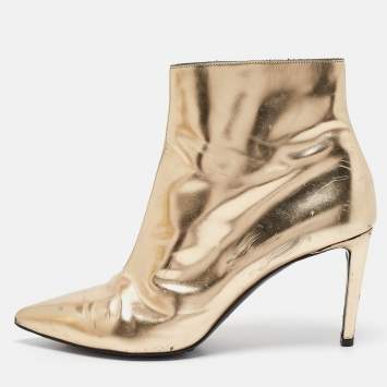 Pre Owned Balenciaga Gold Leather Ankle Length Boots Size 41