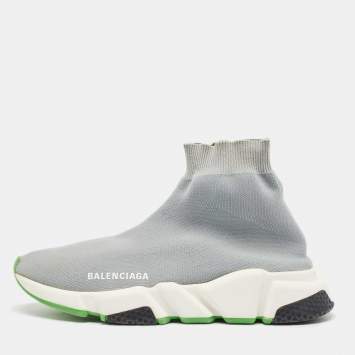 Pre Owned Balenciaga Grey Knit Fabric Speed Trainer Sneakers Size 38
