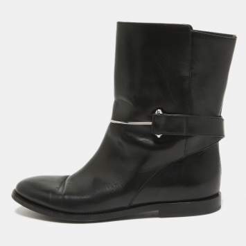 Pre Owned Balenciaga Black Leather Ankle Length Boots Size 41
