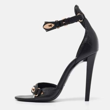 Pre Owned Balenciaga Black Leather Buckle Detail Ankle Strap Sandals Size 39