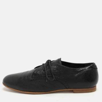 Pre Owned Balenciaga Black Leather Lace Up Derby Size 39.5