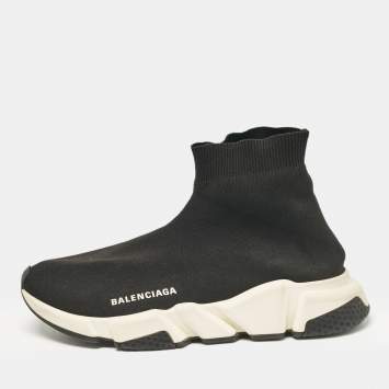 Pre Owned Balenciaga Black Knit Fabric Speed Trainer Slip On Sneakers Size 40