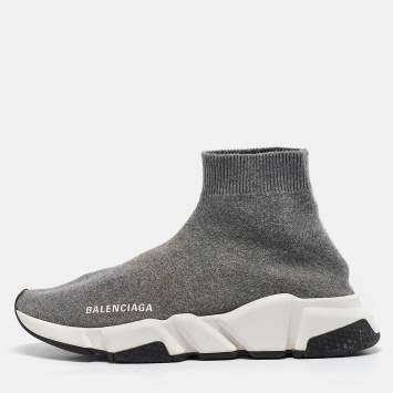 Pre Owned Balenciaga Grey Knit Fabric Speed Trainer Sneakers Size 38