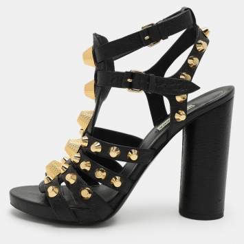 Pre Owned Balenciaga Black Leather Arena Ankle Strap Sandals Size 38
