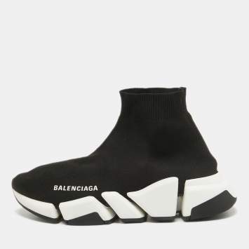 Pre Owned Balenciaga Black Knit Fabric Speed Trainer Slip On Sneakers Size 37