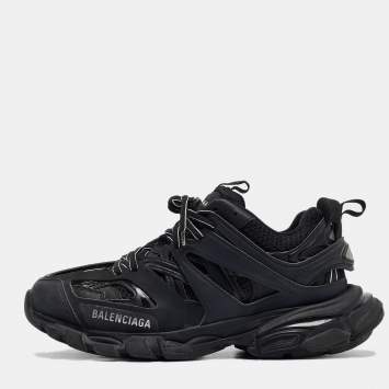 مملوكة مسبقًا Balenciaga Black Faux Leather and Mesh Track Sneakers Size 39