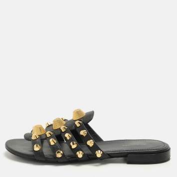 مملوكة مسبقًا Balenciaga Black Leather Arena Flats Size 37