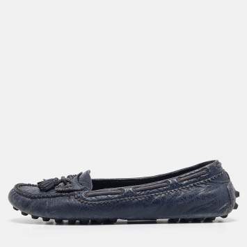 Pre Owned Balenciaga Navy Blue Leather Arena Loafers Size 39