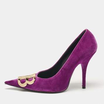 Pre Owned Balenciaga Purple Velvet BB Knife Pointed Toe Pumps Size 36.5