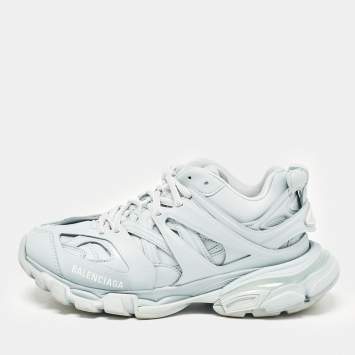 Pre Owned Balenciaga Light Blue Mesh and Faux Leather Track Sneakers Size 38