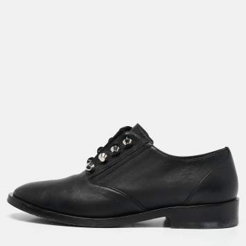 Pre Owned Balenciaga Black Leather Pierced Oxfords Size 37