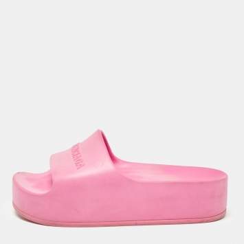 Pre Owned Balenciaga Pink Rubber Platform Chunky Sandals Size 37