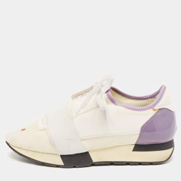 Pre Owned Balenciaga White Leather and Mesh Race Runner Low Top Sneakers Size 38