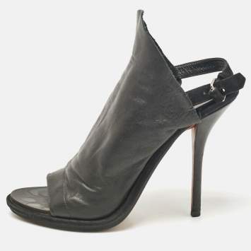 Balenciaga Black Leather Open Toe Slingback Mule Sandals Size 38