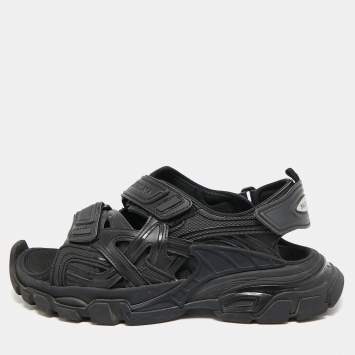 مملوكة مسبقًا Balenciaga Black Rubber and Faux Leather Track Sandals Size 39